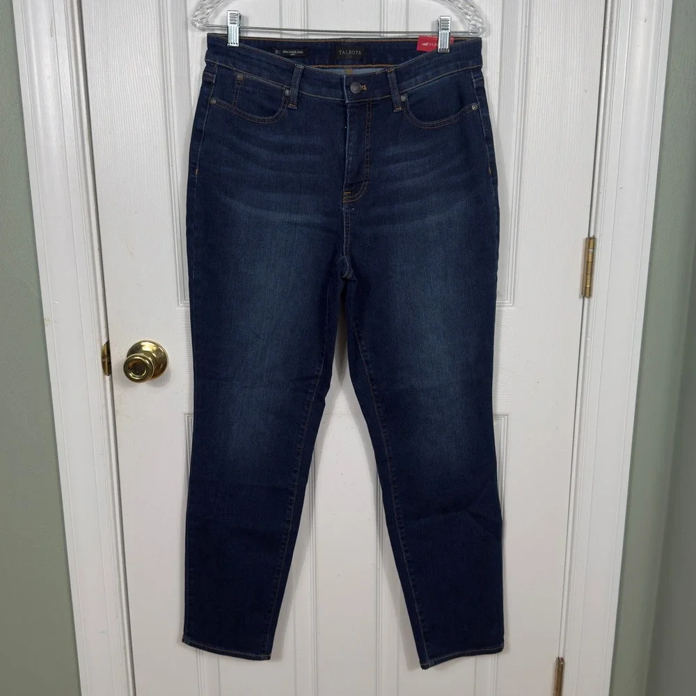 Talbots Slim Ankle Jeans Womens 10 Dark Wash Curvy Slimming Denim Pants NWT